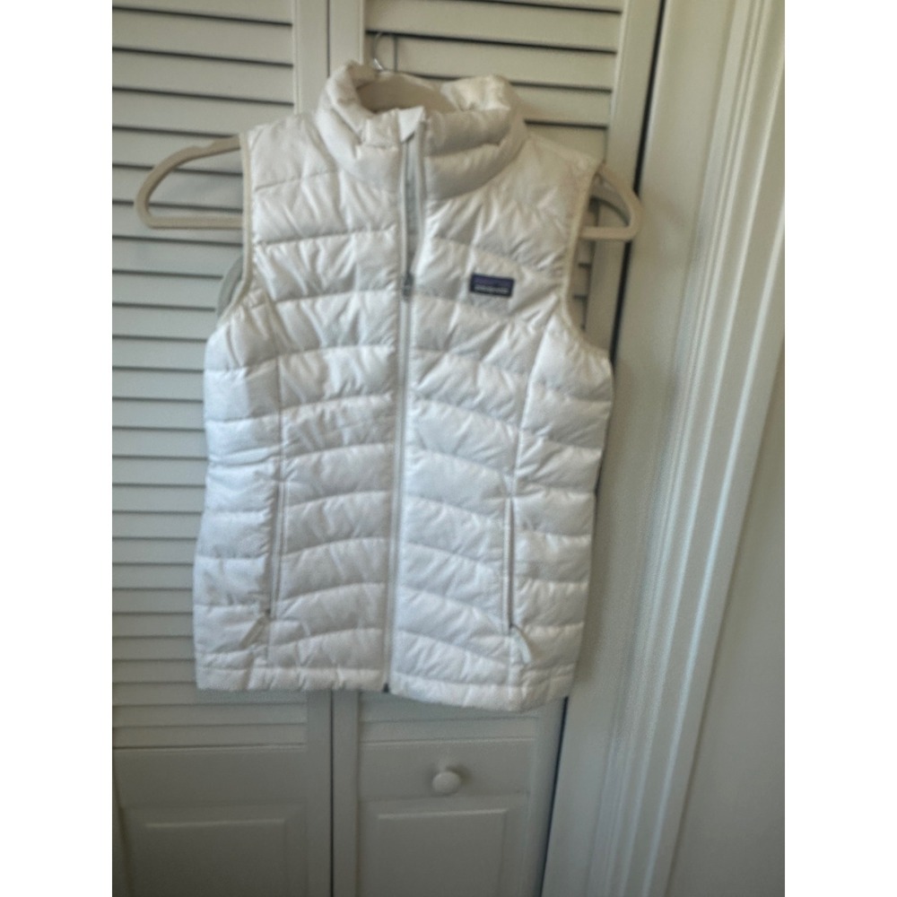 Patagonia Girls M White Down Sweater Vest Full Zip Puffer Quilted 68226FA14